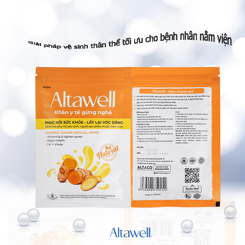 Khăn y tế Altawell dạng túi zip nhỏ gọn, dễ bảo quản.