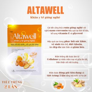 Khăn gừng nghệ Altawell hỗ trợ làm sạch, làm ấm cơ thể, mờ thâm rạn cho phụ nữ sau sinh