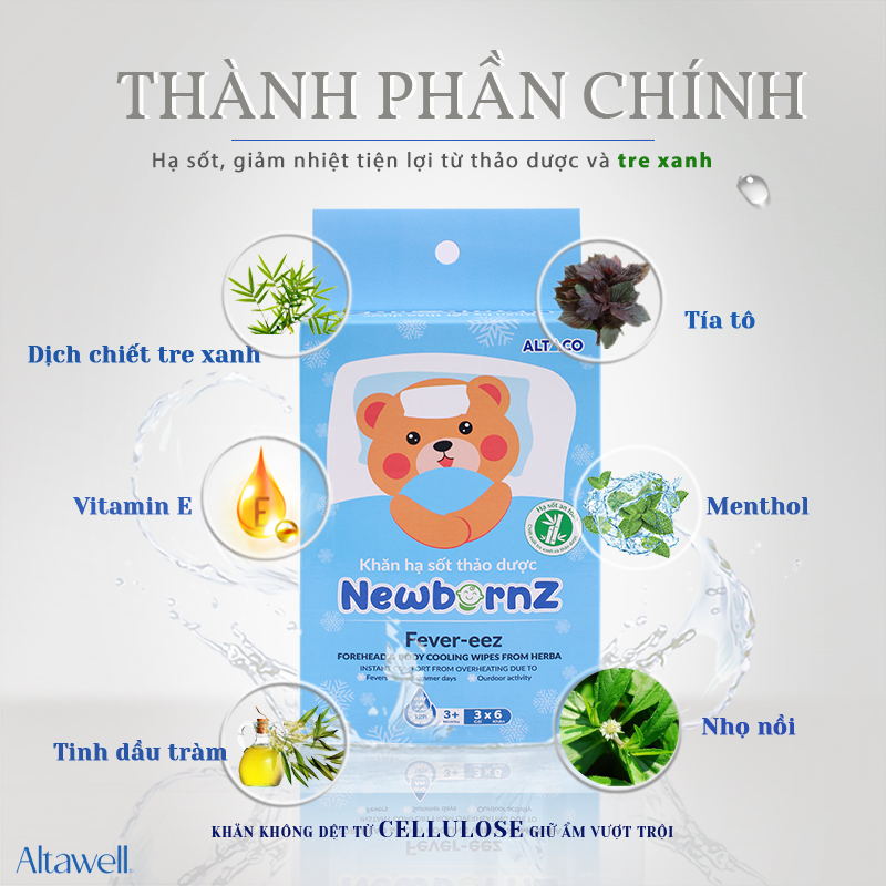 Khăn hạ sốt thảo dược NewbornZ an toàn cho trẻ với thành phần thảo dược