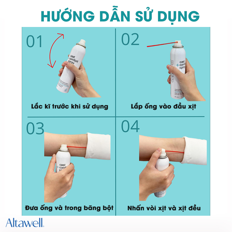 Xịt Medtec Cast Comfort phun sương mịn đều không gây ảnh hưởng đến vết thương.